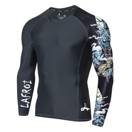 LAFROI Men's Long Sleeve UPF 50+ Baselayer Skins Performance Fit Compression Rash Guard-CLYYB Asym Werewolf Size LG