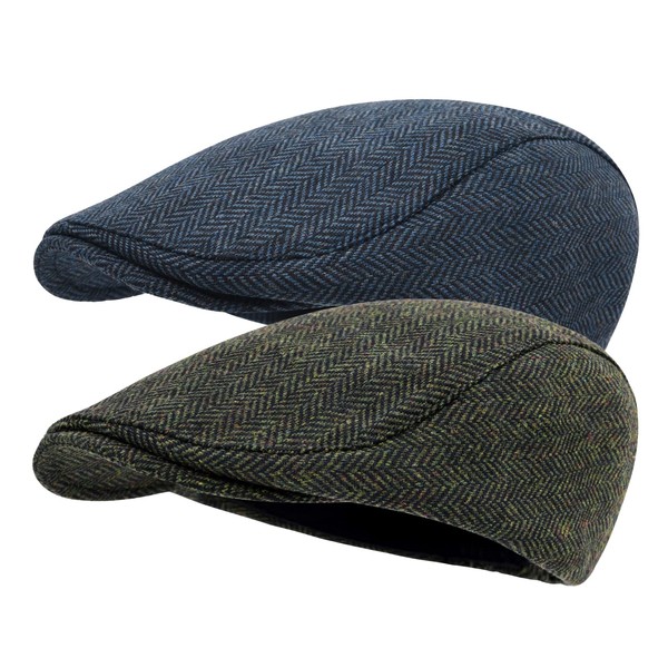 STARANCE 2 Pack Newsboy Hats for Men Wool Blend Flat