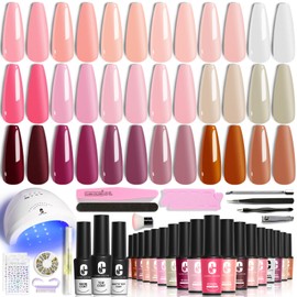 Clara Colors- Esmalte de uñas en gel, 18 colores nude, rosa, marrón, cereza, juego de esmaltes de uñas en gel UV y capa superior base con protección  