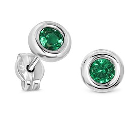 Miore Ladies 9ct White Gold Round Cut Emerald Bezel Earrings MA9133E