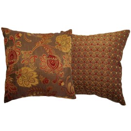 20x20 Burgundy and Gold Bulbs Brocade Decorative Throw Pillow Cover (Reino Collection)