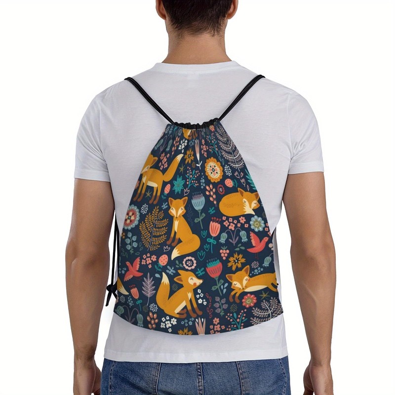 Richugui Cute fox Drawstring Bags Beautiful floral pattern Gym Drawstring