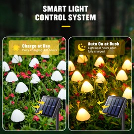 JMEXSUSS Solar Mushroom Lights for Outside, 20 LED 36FT Solar String Lights Outdoor Waterproof, 8 Modes Christmas Pathway Light for Garden Patio Yard Christmas Decorations