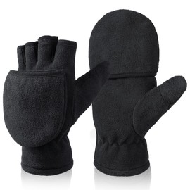 OZERO JP-9042 Men's Gloves, Cold Protection, Fingerless, 2-Way, Smartphone Compatible, Running, Bicycle, Camping, Photography, Climbing, Winter, Black, M