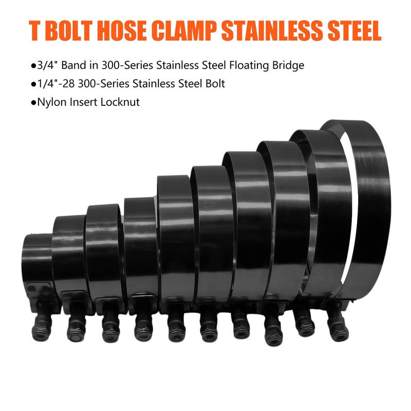 BOTTEN 4 Pack 2" Stainless Steel T-Bolt Hose Clamps -