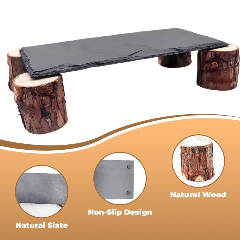 Bearded Dragon Basking Platform, Slate Rocks for Reptiles with Wooden