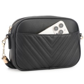 Lotus Karen Umhängetasche Damen - Schultertasche Tasche Handtasche Kette Schulterriemen Abendtasche- Gesteppte Leder Crossbody Bag (Black)