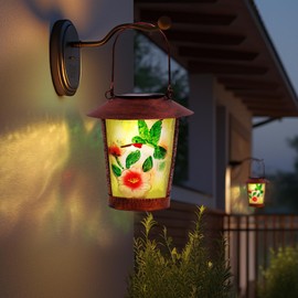 FANOAULEA 2 Packs Hummingbird Hanging Solar Lanterns Waterproof Solar Lights Metal Decorative Hollow Out Outdoor Lanterns for Front Door Yard Porch Patio and Landscape