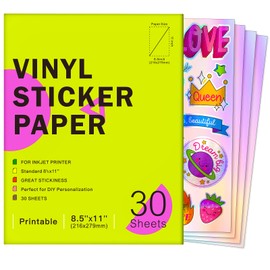 Holographic Printable Vinyl Sticker Paper for Inkjet Printer - 30 Sheets - 8.5" x 11" - Waterproof Labels Paper, Dries Quickly,Vivid Colors,Tear Resistant,DIY Sticker Paper for Drawing