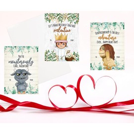 Silly Goose Gifts Darling Wild Things Monster Valentine Day Classroom Sharing Cards (Set of 24) Valentine's Class Work Party Exchange - You Make My Heart Roar