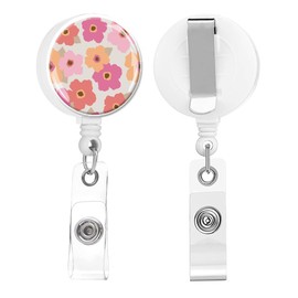 IAMRAVER 2 Pack Retractable Badge Holders Cute Badge Reel Badge Clip ID Card Holders for Student Office Worker Doctor Nurse Teacher(Pink Flower)