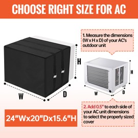 AC Unit Covers Outdoor to Protect AC and Winter Insulation, Waterproof & Snowproof Window Air Conditioner Covers for Outside Units with 3 Layers Insulation - 24" W x 15.6" H x 20" D - Black