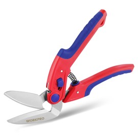 WORKPRO 250mm Heavy Duty Scissors, Multi-Purpose Angled Scissors, Serrated Blade Carpet Cutter, Spring Loaded Stainless Steel Shears for Fabrics, Leather, Cardboard, Carpets