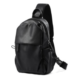 Leather Sling Bag for Men Crossbody Side Bag Man Backpack Black Small for Hiking Travel…