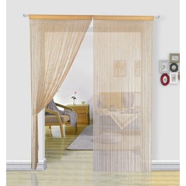 HSYLYM String Curtains Spaghetti Door Beads Light Weight Colourful Dense Bead Curtains for Room Decor,Beige,90x200cm