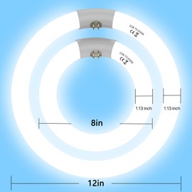 Helovmine FC8T9 22W and FC12T9 32W Daylight Set, 8 Inch T9 22 Watts Circular Light Bulbs, 12 Inch 32 Watts Round Fluorescent Bulb, CRI 80, 6500K,G10q Prong, Circline Kitchen and Bath Fluorescent Lamp