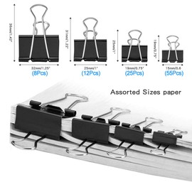 Pack of 100 Foldback Clips, NOCHME 15 mm/19 mm/25 mm/32 mm Foldback Clips, Small Mini Paper Clips, Metal Binder Clips, Paper Clips, Multi-Purpose Clips for Stationery Paper, Office Supplies, Black