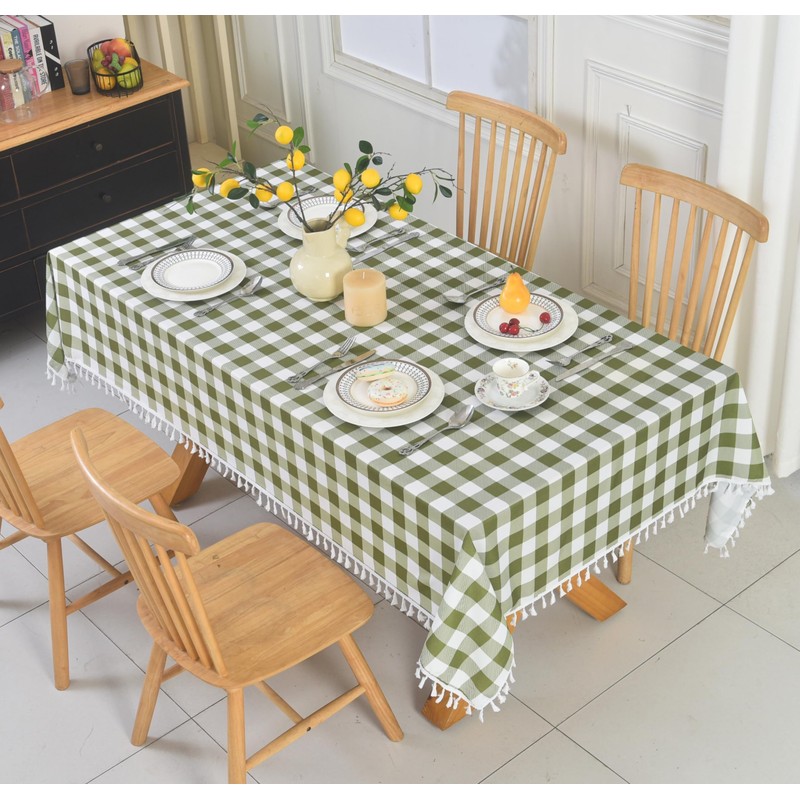 Essifunia Fringe Checkered Tablecloth with Tassel 52x70 Inch Rectangular -