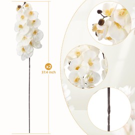 OBDXZHC 2 Pcs 37.4inch Artificial Orchid Stems 10 Large Head Faux Silk White Phalaenopsis Real Touch Flower Arrangements for Home Wedding Living Room Table Centerpiece Office Table Decor White