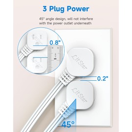 Flat Plug 1Ft Short Extension Cord, White 90-Degree Plug Low Profile Power Adapter, 3-Prong Indoor Grounded Small Extension Cord 16AWG 13A 1625W 2 Pack