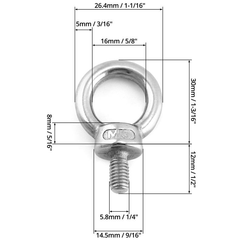 QWORK Pack of 20 M6 304 Stainless Steel Eye Bolts