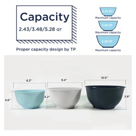 TP Large Mixing Bowl Set with Lids, Melamine Nesting Bowls Set for Pasta Baking Salad Mixing, Set of 3, Blue and White