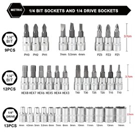 YUKABAN 46 Pieces 1/4 inch Drive Socket Ratchet Wrench Set, with Bit Socket Set Metric and Extension Bar for For Car Repair, Bicycle, Motorcycle Repair and Household with Storage Case (Black)