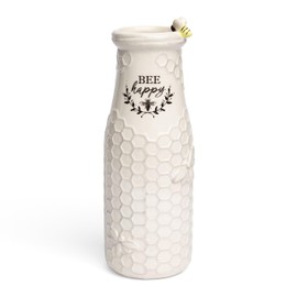 Young's Inc. Ceramic Bee Flower Vase - 3" L x 3" W x 8" H - White Ceramic Vase - Honeycomb Decor