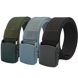 ATSNOSH Pack of 3 Work Belt for Men and Women, Canvas Belt, Elastic Belt, Nylon Guerte with Plastic Buckle, Tactical Belt, Length 130 cm, Adjustable, 3 Items
