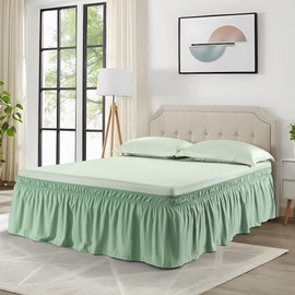 NookZuzu Light Sage Green Wrap Around Bed Skirt for Full/Queen Beds 18" Drop,Bed Skirt Adjustable Elastic Dust Ruffles Easy Fit Wrinkle & Fade Resistant Luxurious Fabric Machine Washable
