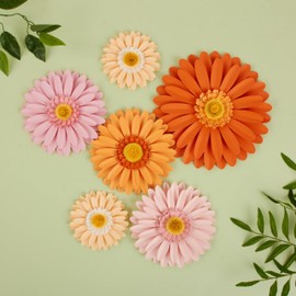 EASY JOY Daisy Paper Flower Wall Decoration Artificial Paper Flowers Backdrop Pink Orange Giant Tissue Flowers Spring Birthday Party Decorations for Garden Baby Showers Wedding Tea Party Decor