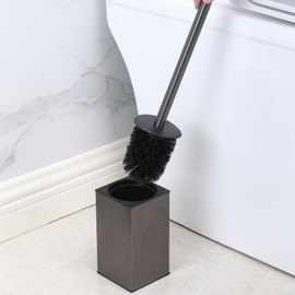 Toilet Brush Holder Stnading, NSCMQSL Toilet Bowel Brush for Cleaning with Stainless Steel Handle,Space Saving for Storage Square Toilet Brush Freestanding(Matte Black)