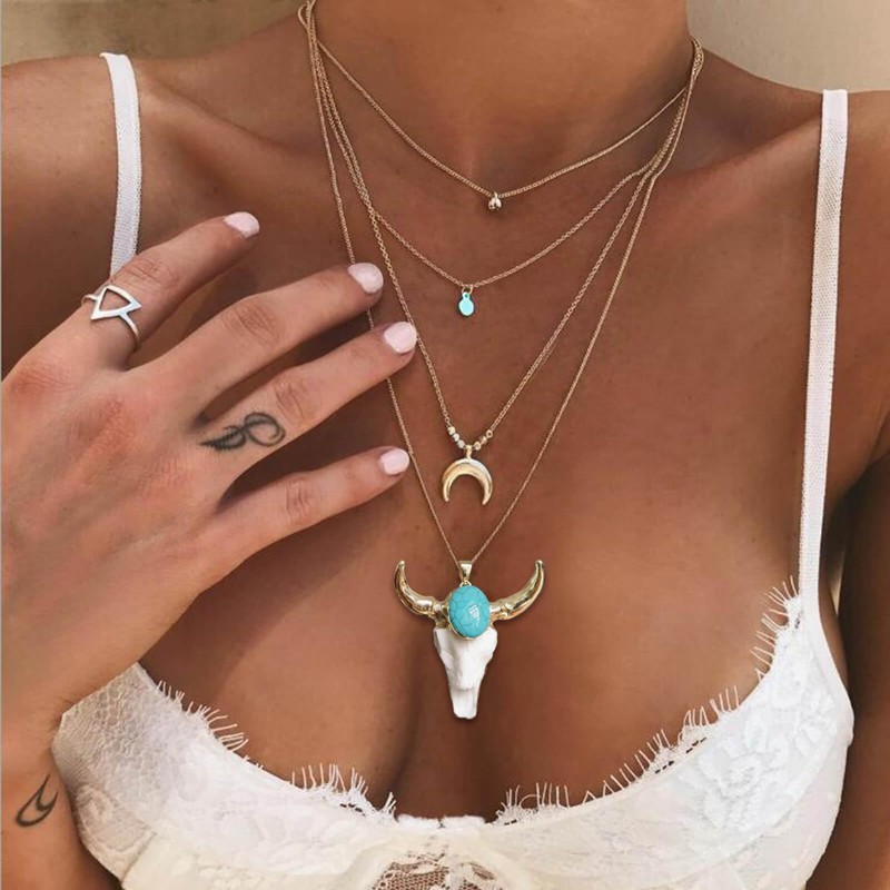 Ladywowu Turquoise Necklace, Bull Necklace Skull Jewelry for Men, December