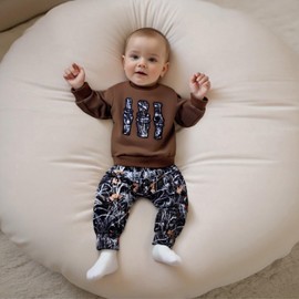 PUHHAPIEY Toddler Boy Fall Winter Clothes Baby Camo Outfits Retro Duck Embroidery Hunting Sweatshirts + Camouflage Pants Set (Coffee, 3-6 Months)