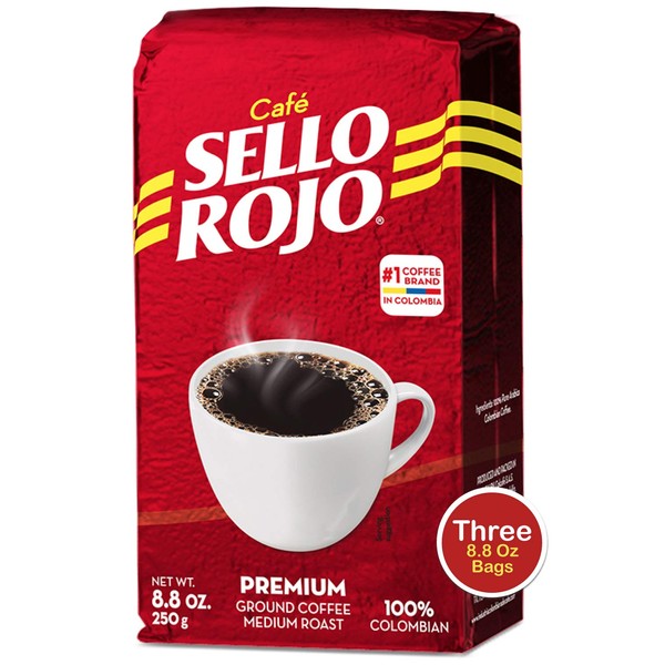 Café Sello Rojo Premium Colombian Coffee | Medium Roast Premium Ground Coffee Bricks | Café de Colombia | 8.8 Ounce (Pack of 3)