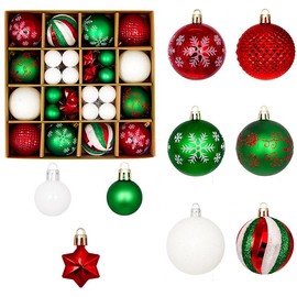 Pack of 44 Weatherproof Christmas Baubles, Shatterproof Christmas Decoration Set with Hanger, Mini Christmas Baubles with Hanger, for Festival Decorations, Christmas Tree Decorations, Traditional