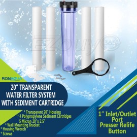 Ronaqua 20" Whole House Water Filter w/ 4 pcs High Flow 2.5" x 20" Sediment Cartridges