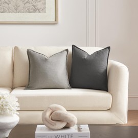 Set of 2 Mid Grey Pillow Covers 18 x 18 inches Neutral Pillow Covers Linen Flange Edge Throw Pillow Covers for Neutral Home Decor