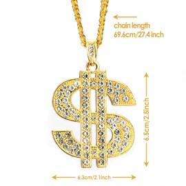 Dealoco Hip Hop Gold Chain Long Gold Plated Accessories Mens Dollar Sign Money Necklace Fake Gold Chain Pendant Simple Gold Party Prom Necklace Money Sign for Men