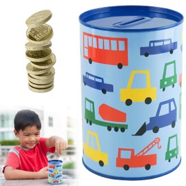 Money Saving Tin Trucks Printed Design Piggy Bank for Kids Boys and Girls, Sealed Slot for Coins and Notes, Safe Summer Home or SchoolSize-15cm