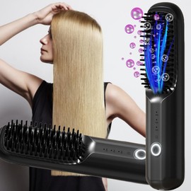 Cordless Hair Straightener Mini Portable Cordless Hair Straightener Brush 3-in-1 Anion Straightening Brush USB Fast Charging Portable Straightener