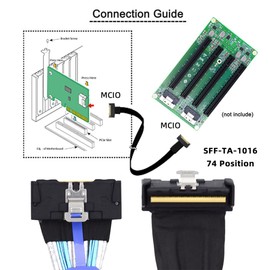 cablecc Mini Cool Edge IO MCIO 角度付き PCI-E 5.0 PCI-E スリムライン SAS 8i 74ピン オス - 74ピン MCIO オス延長ケーブル 35cm