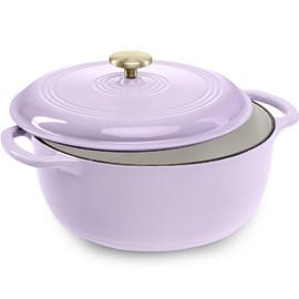 Best Choice Products 6 Quart Enamel Cast-Iron Round Dutch Oven, Family Style Heavy-Duty Pre-Seasoned Cookware for Home, Kitchen, Dining Room, Oven Safe w/Lid, Dual Handles - Lavender Mist