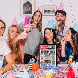 Stuff4 42nd Birthday Poster Framed - Born In 1983 Newspaper - Happy 42nd Birthday Gifts for Men Women Vintage Retro Back In 1983, 8x10 Inch Forty-Two Forty-Second Bday Party Decor Decoration