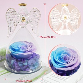 Miofula Preserved Flower Rose Birthday Gifts for Mom, Mom Gifts for Mothers Day from Daughter, Glass Angel Figurines with Forever Real Rose Gifts for Christmas Anniversary Thanksgiving Birthday Gifts