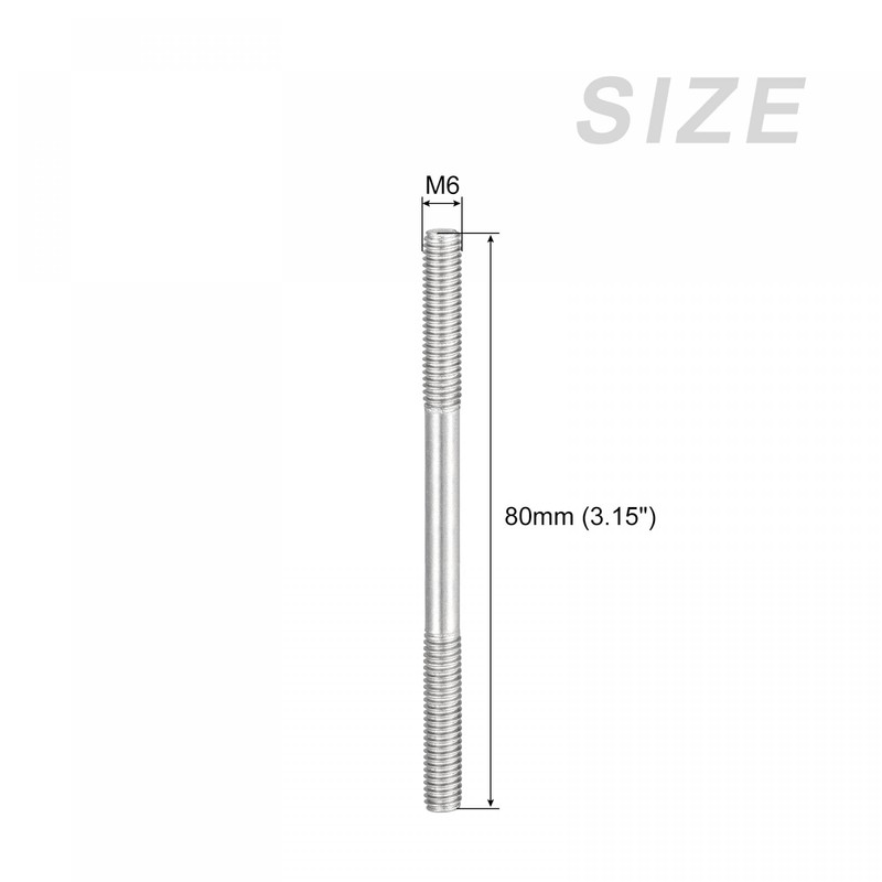 sourcing map Double Ended Stud Screws (M6 Thread 80mm Length)
