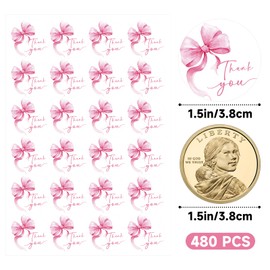 Anwyll Bow Thank You Stickers - Pink Thank You Stickers for Small Business 480Pcs 1.5In Thank You Sticker for Packaging Self Adhesive Thank You Party Favor Seal Label Sticker for Baby Shower Birthday