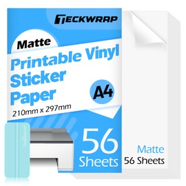 TECKWRAP Printable Vinyl Sticker Paper for Inkjet Printer, Matte Inkjet Printable Vinyl, 8.26" x 11.69" A4 56 Sheets/Pack Photo Paper for Craft Scrap-Booking, Stickers, Labels
