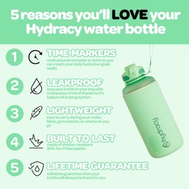 Hydracy Water Bottle with Time Marker - Large 2 Litre BPA Free Bottle & No Sweat Sleeve - Leak Proof Gym Bottle with Fruit Infuser Strainer & Times to Drink - Ideal for Fitness, Sports & Outdoors