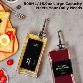 BIKALAN Olive Oil Dispenser Bottle for Kitchen, Coffee Syrup Dispenser - Elegant & Classy Olive Oil Bottles for Kitchen - Glass Cooking Oil Dispenser, Container, Cruet (Black*4, 500 Milliliters)